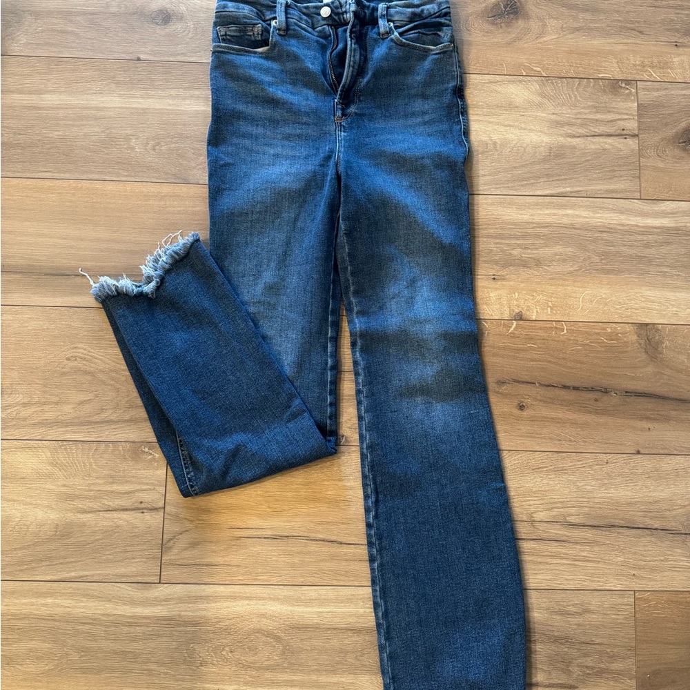Good American Dark Blue Skinny Jeans with Frayed Hem
